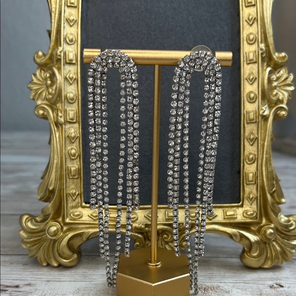 Craft! Silver Rhinestone Dangle Earrings